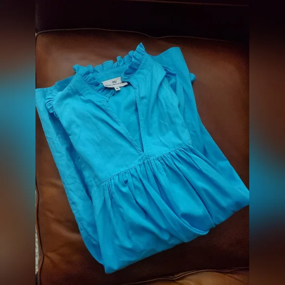 NEVER A WALLFLOWER cotton high neck dress in turquoise blue Medium - Picture 5 of 8